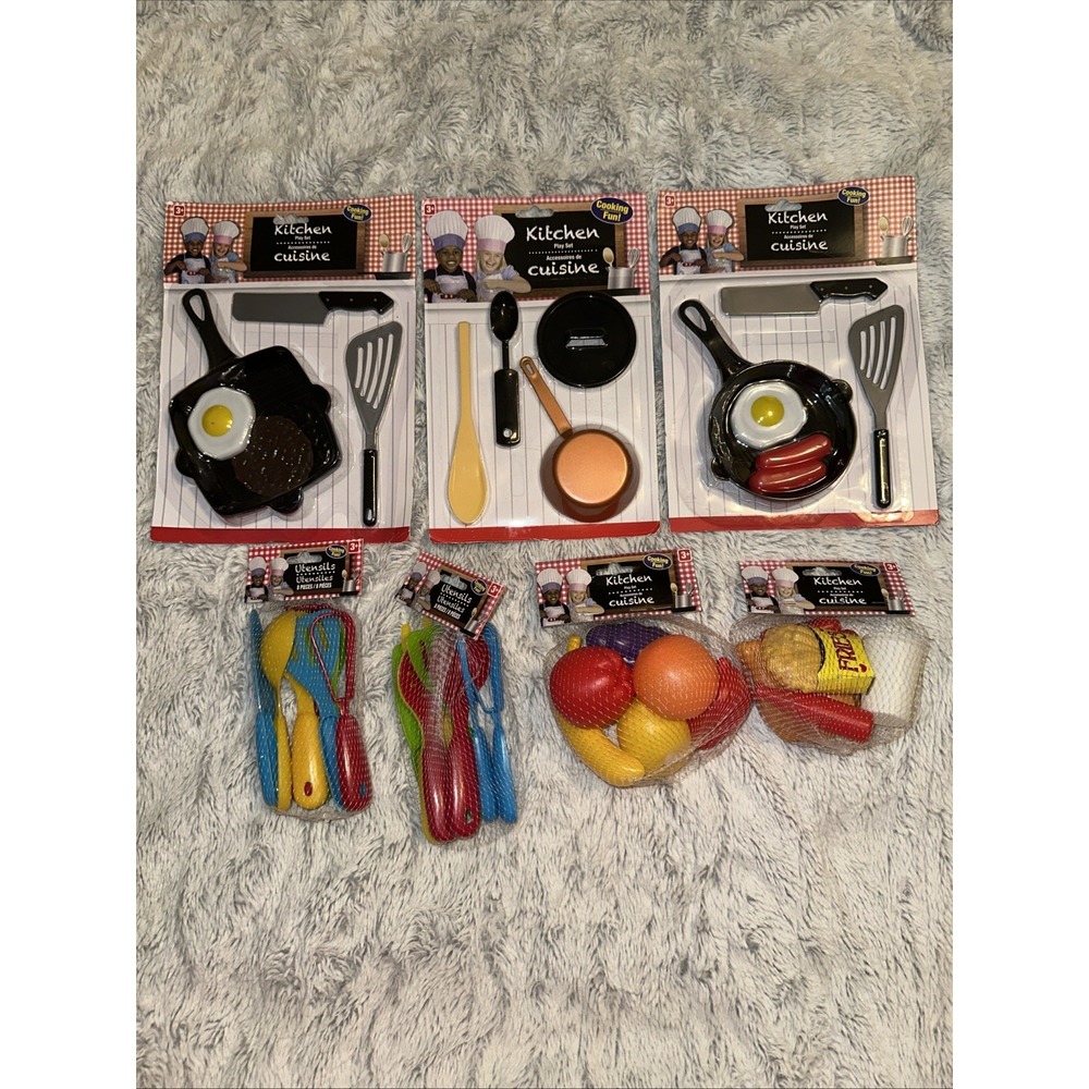 Play Food Set for Kids & Toddlers Kitchen Toy Playset Pretend Fake Pans Utensils